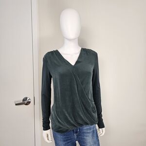 Bailey 44 Forest Green Draped Silk Blouse Sz S